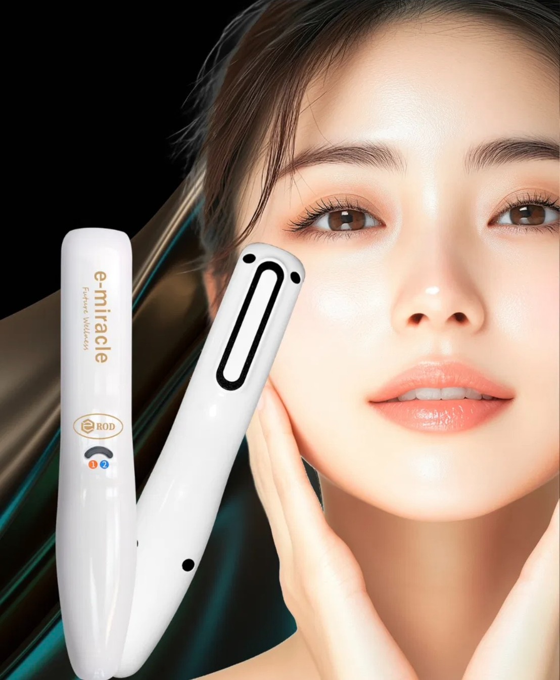 e-miracle（イーミラクル）を顔にあてているところ