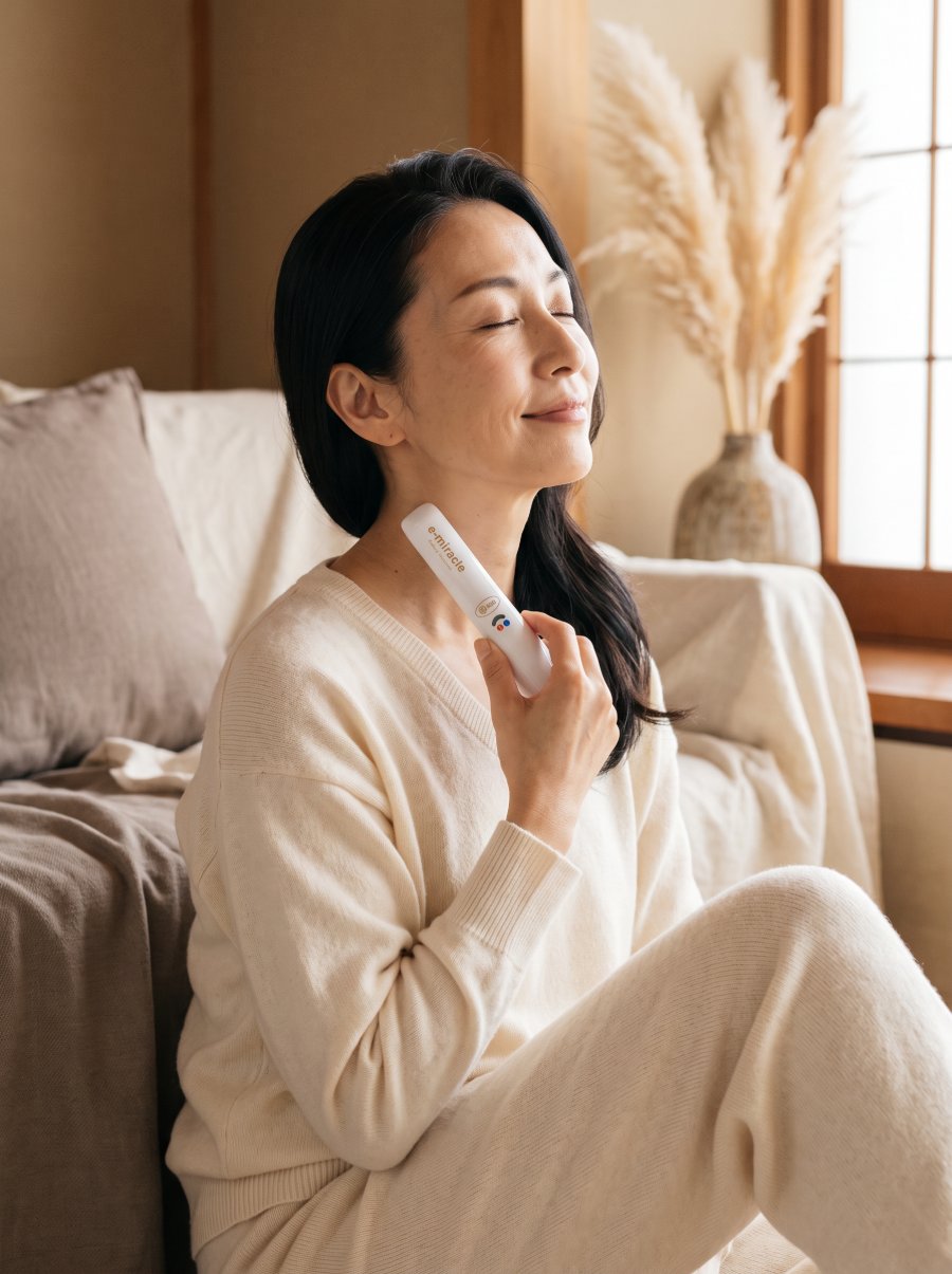 e-miracle を首もとに当てる女性